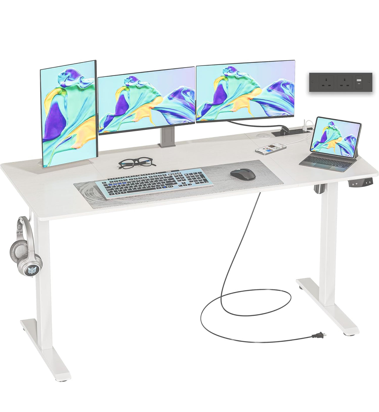 Height-Adjustable Desk, Memory Height, Standing Desk, with Outlets and USB & Tpye-C