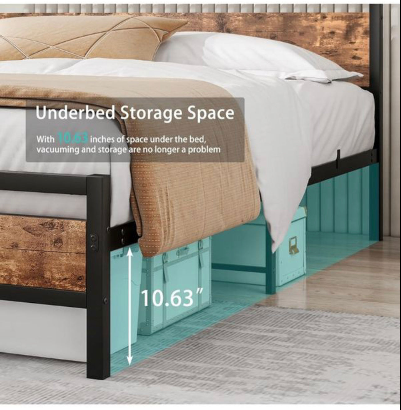 Double Bed Frame with Wooden Headboard