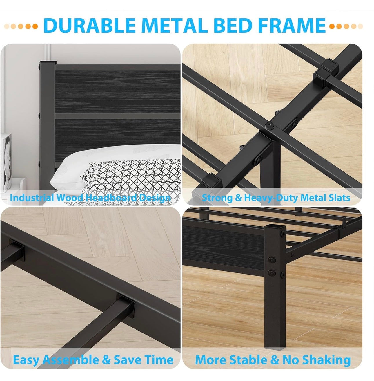 King Size Bed Frame with Wooden Headboard
