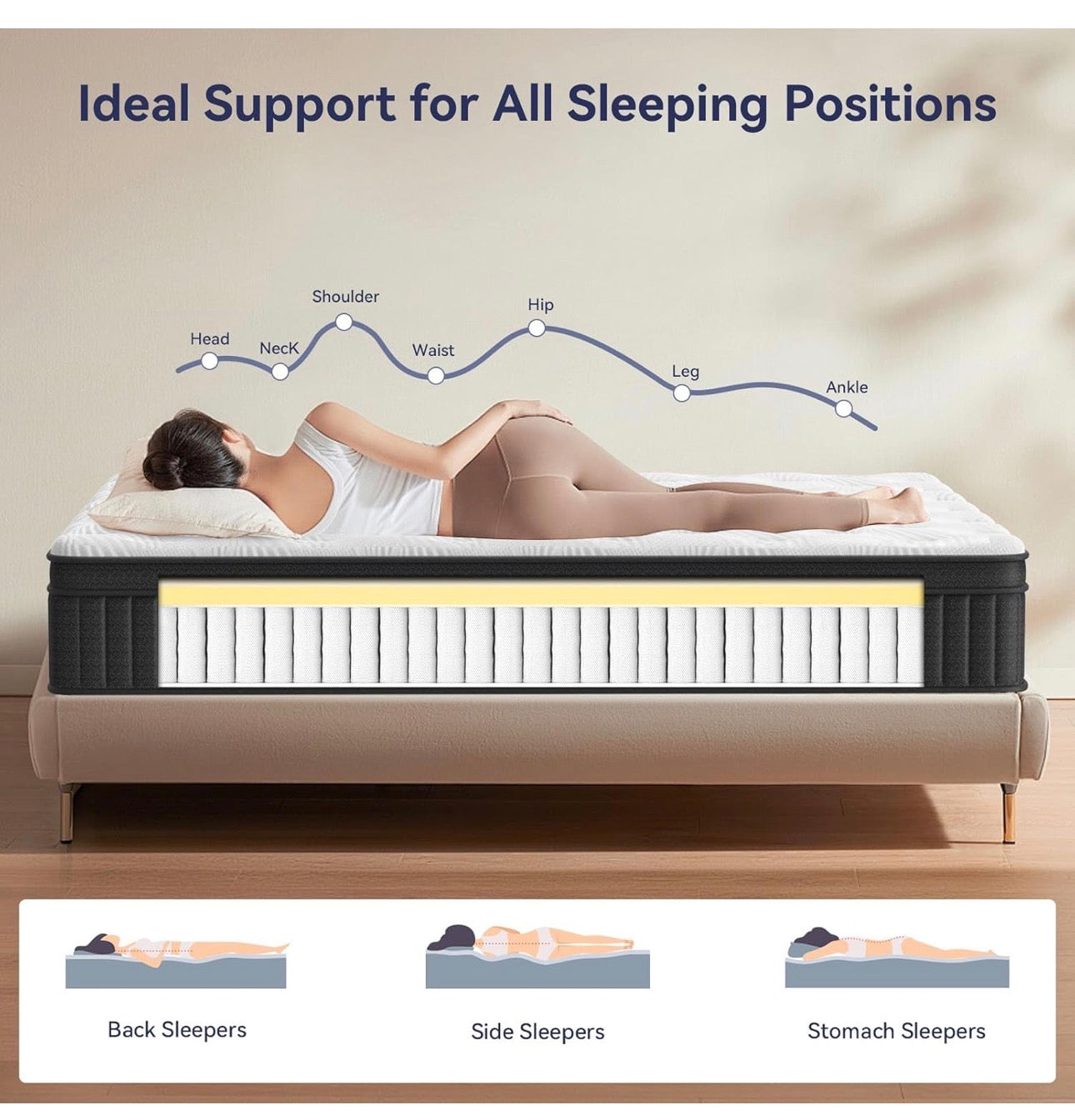 King Mattress in a Box - 12 Inch Hybrid King Size Mattresses of Medium-Firm Support with 9-Zone Pocket Springs for Superior Motion Isolation, Breathable Comfort and Durable (150x200x30cm)
