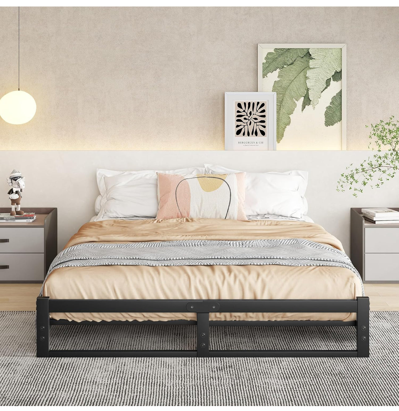 King Size Bed Frame,5ft Floor Bed Frame King Size Bed Base with Steel Slats