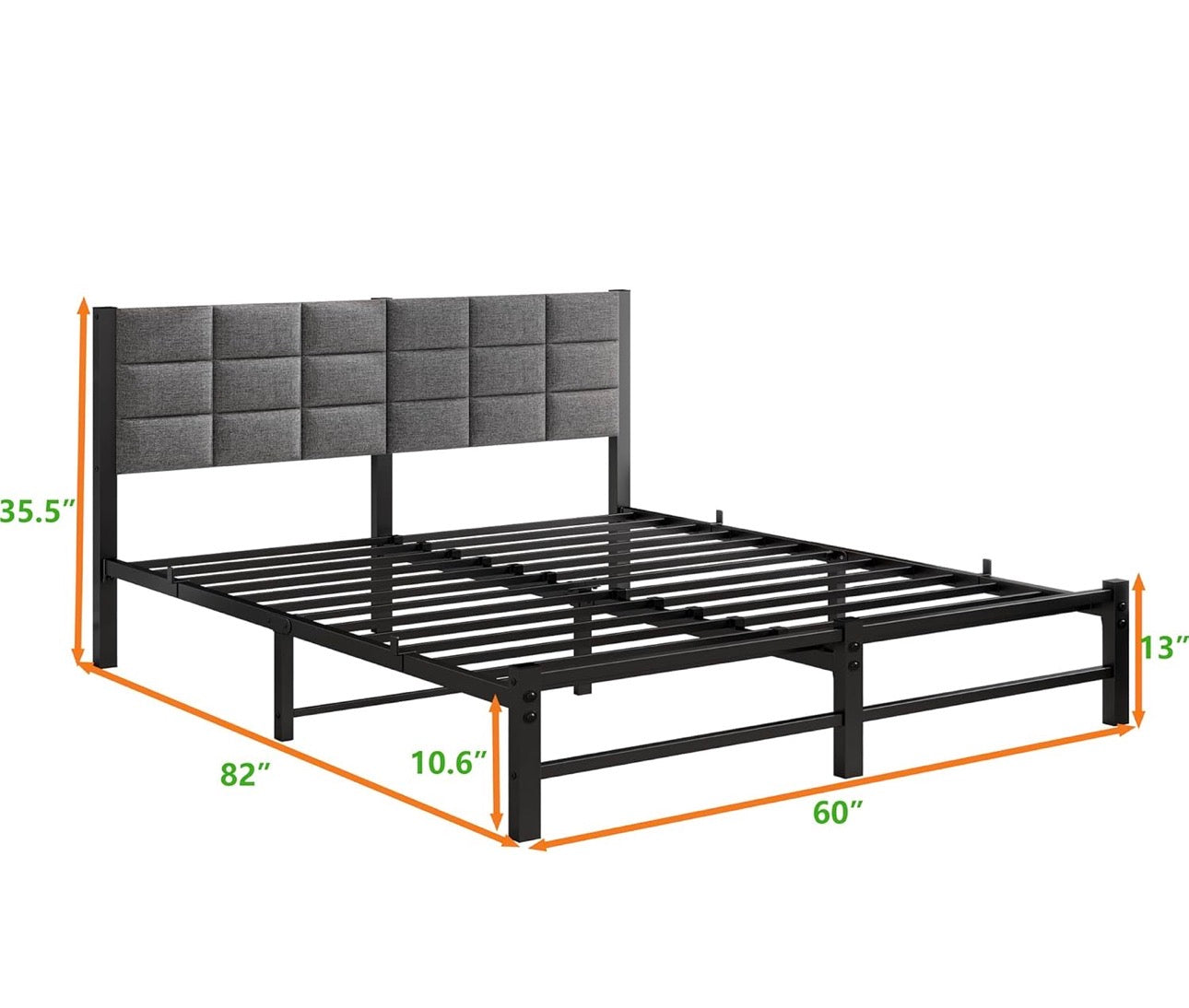 5ft King Size Bed Frame with Headboard,Metal Bed Frame Kingsize Bed Upholstered Platform Bed with Steel Slat Support,No Box Spring Needed,Easy Assembly,Noise Free,Grey Linen