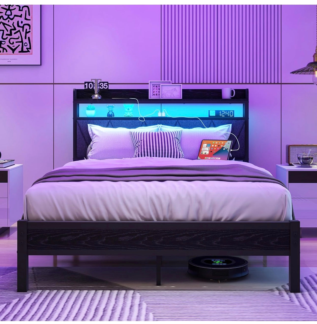 4ft6 Double Size Bed Frame with LED Lighta