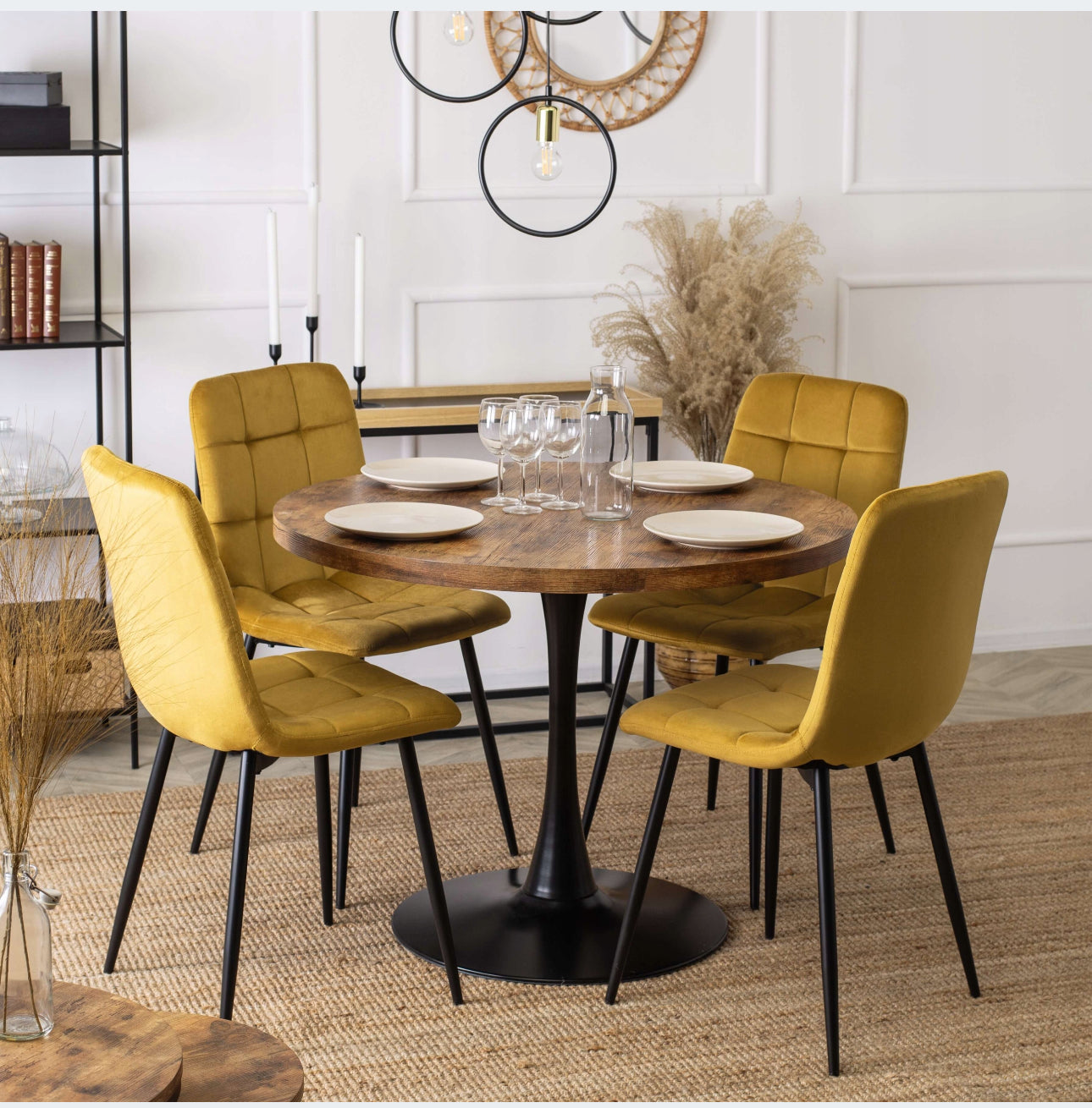 Upholstered Mustard Velor Kitchen Chairs