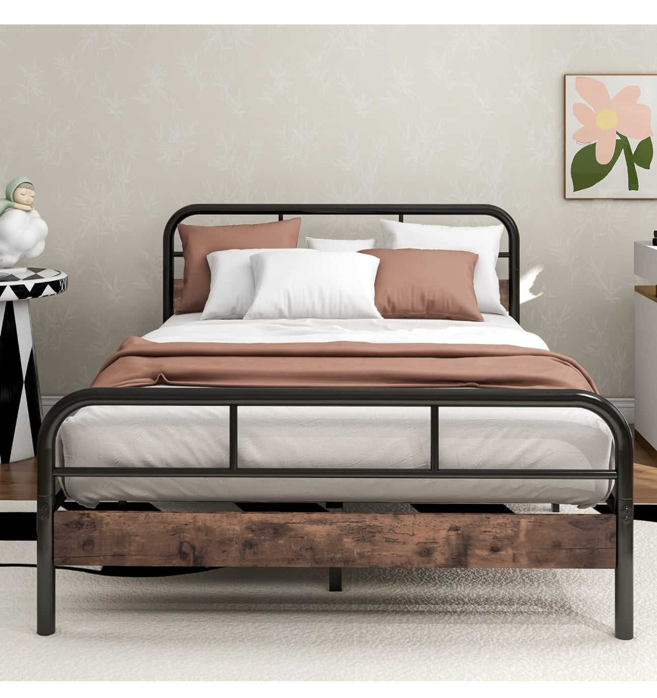 4ft Double Bed Frame with Wooden Headboard