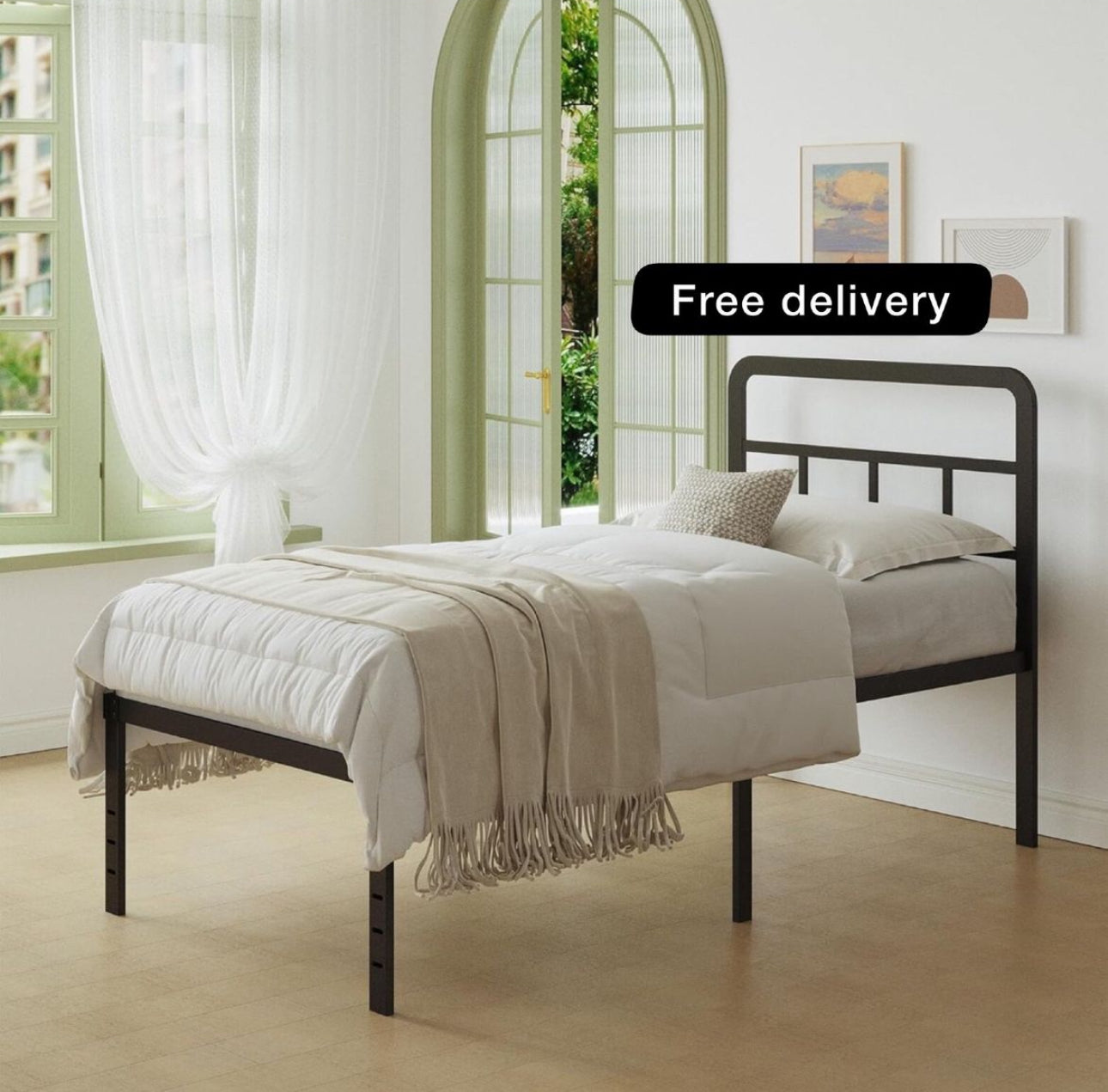Black Single Bed Frame with Curved Headboard