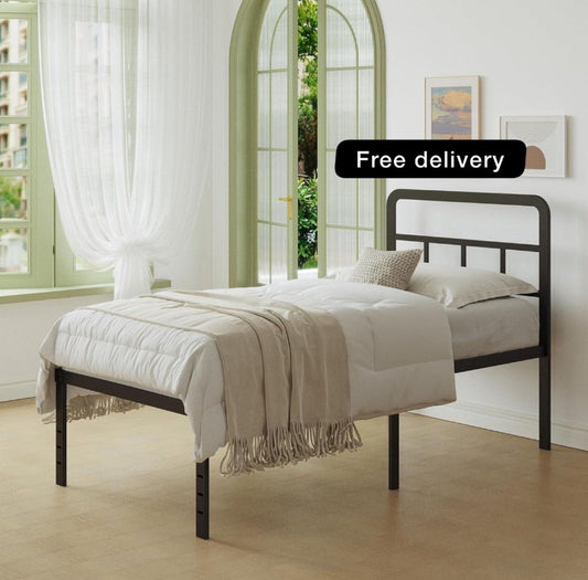 Black Single Bed Frame with Curved Headboard