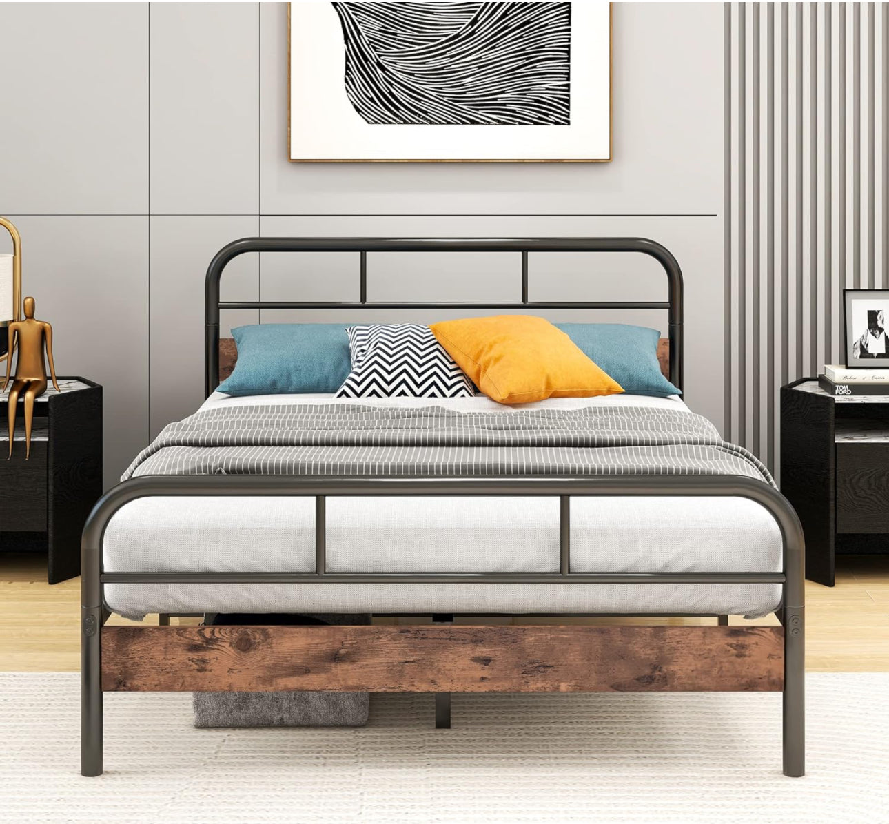 4ft Double Bed Frames with Wooden Headboard
