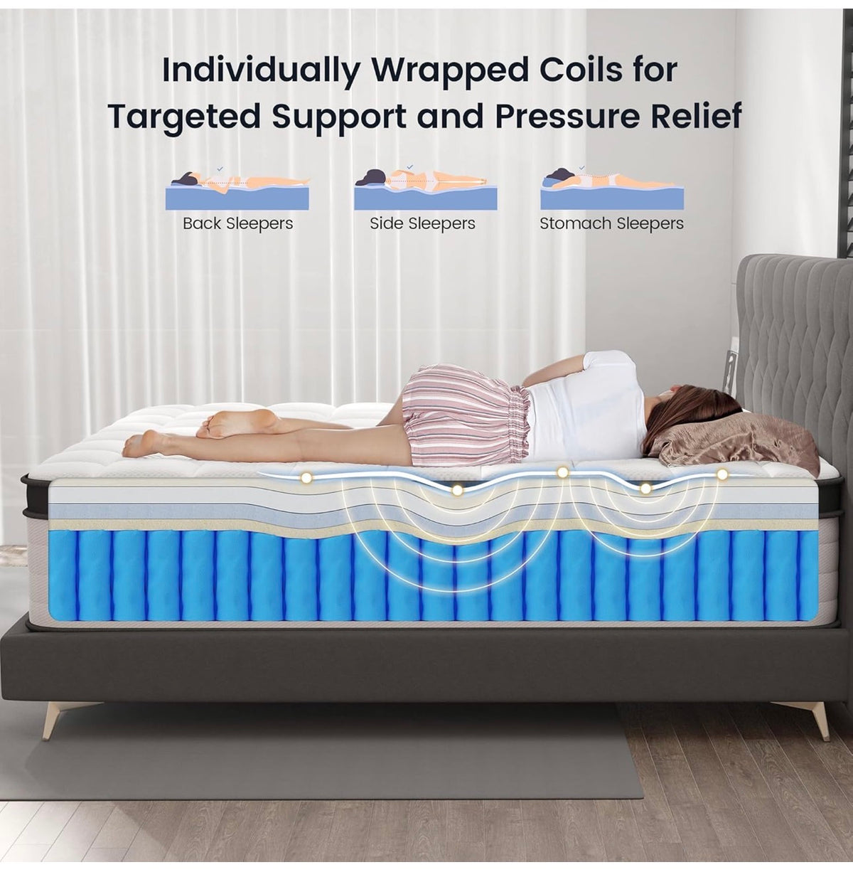 4FT6 Double Mattress, 25cm Pocket Sprung & Memory Foam Hybrid Bed
Medium Firm Hybrid Mattress with 2.0mm Pocket Springs & Cooling Knitted, Orthopaedic Support & Motion Isolation 135*190*25CM
