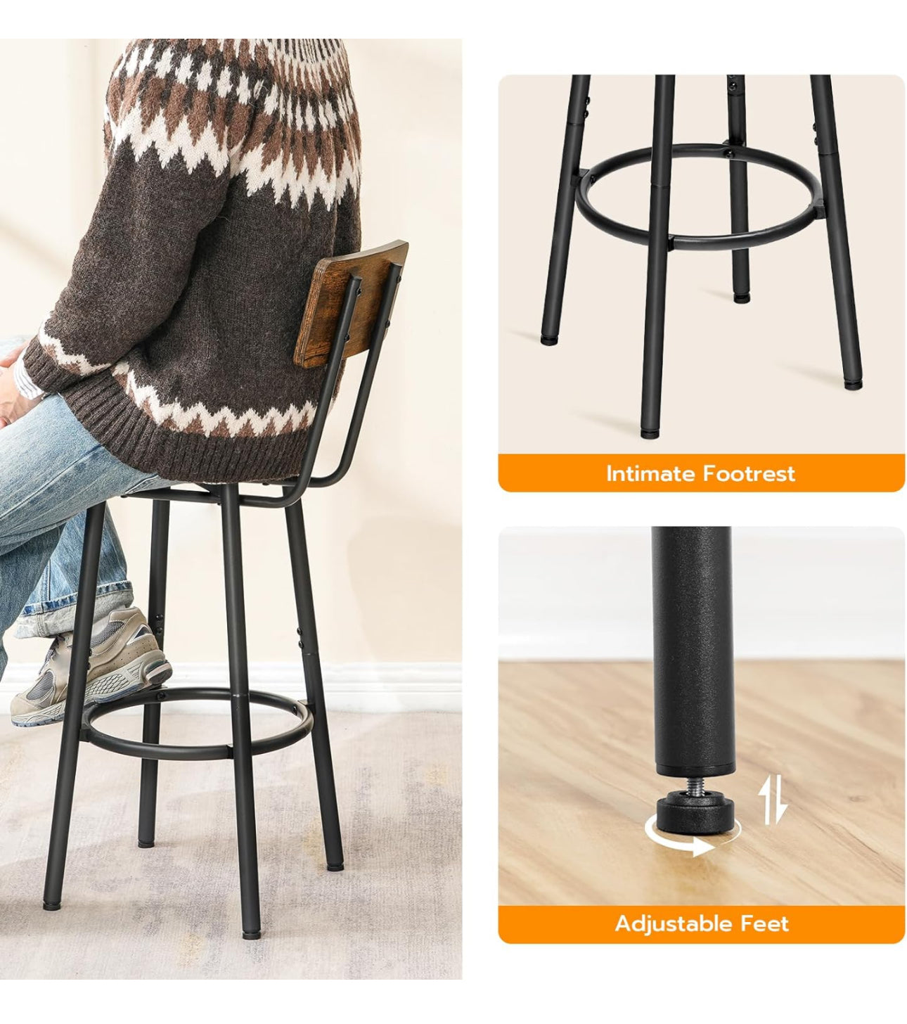 Bar Stools Set of 2, Breakfast Bar Stools
