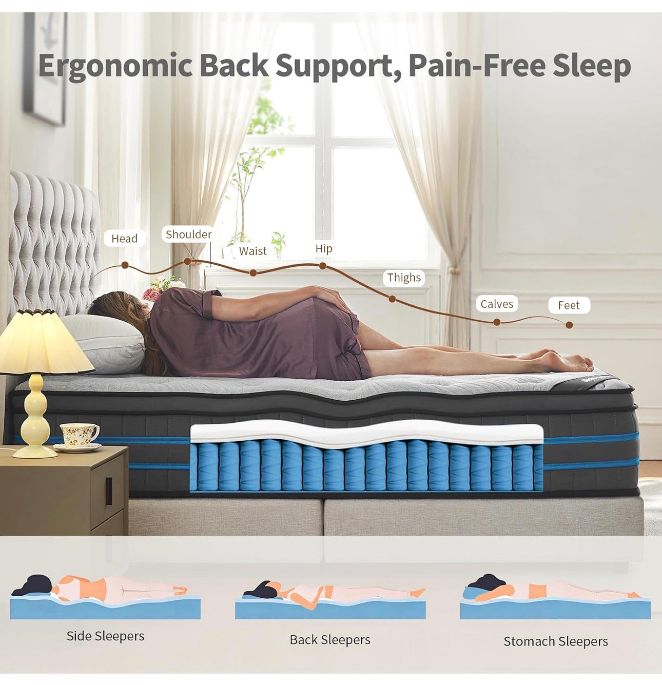 4FT6 Double Mattress,135x190x28cm Hybrid Pocket Sprung, Med Firm
7 Zone Pocket Springs, breathable cover, strong edge support, motion isolation, comfort foam layer