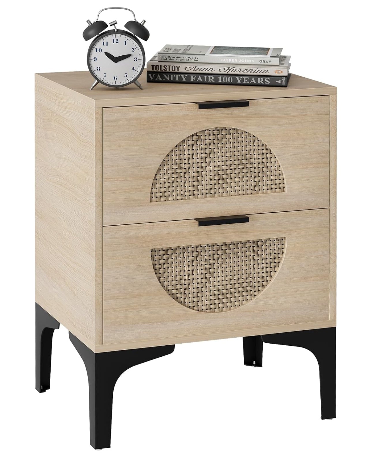 Set of 2 Bedside Table Boho Wood Nightstand