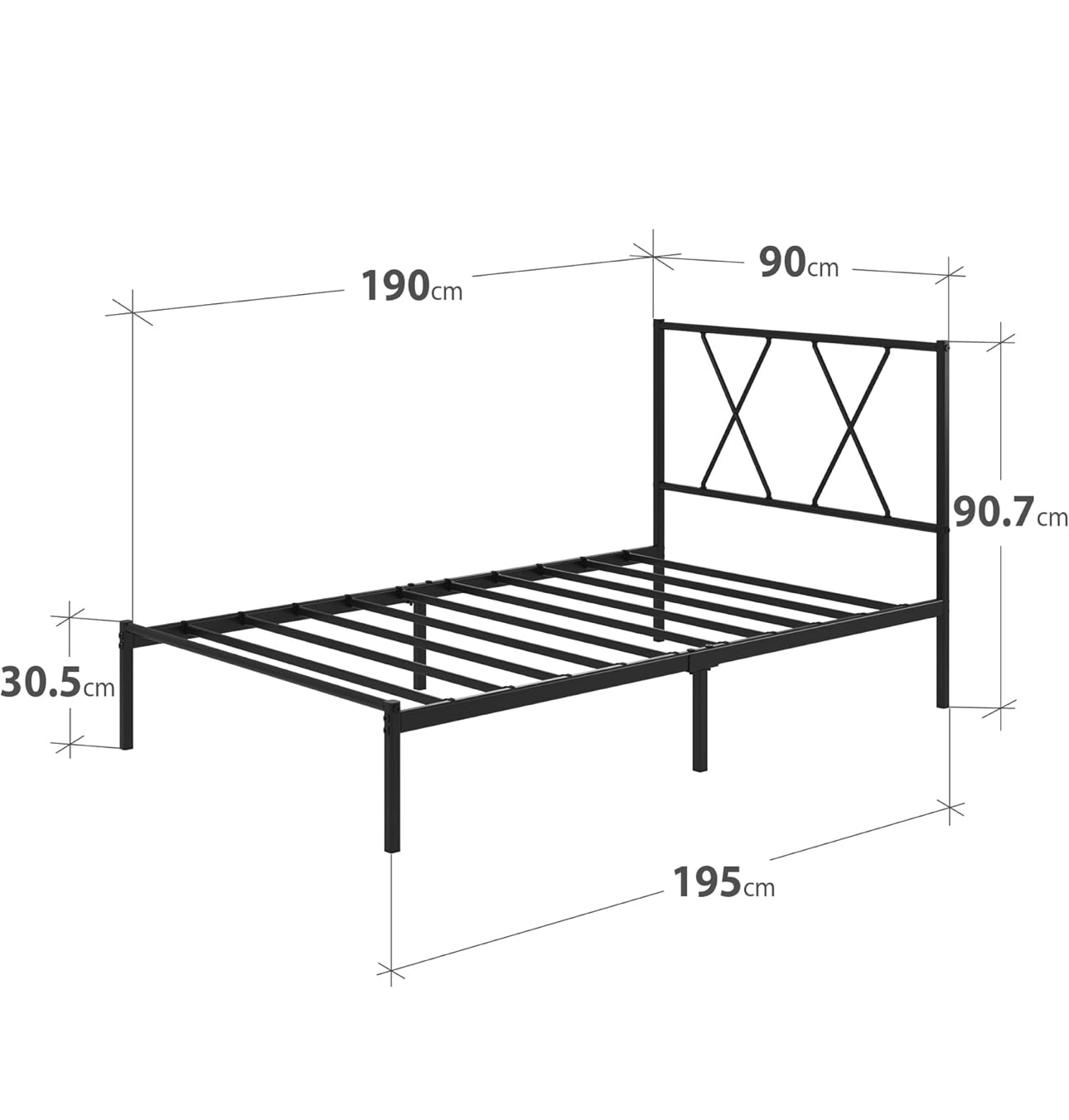 Single Bed Frame  Bed 90x190 cm 30cm Height