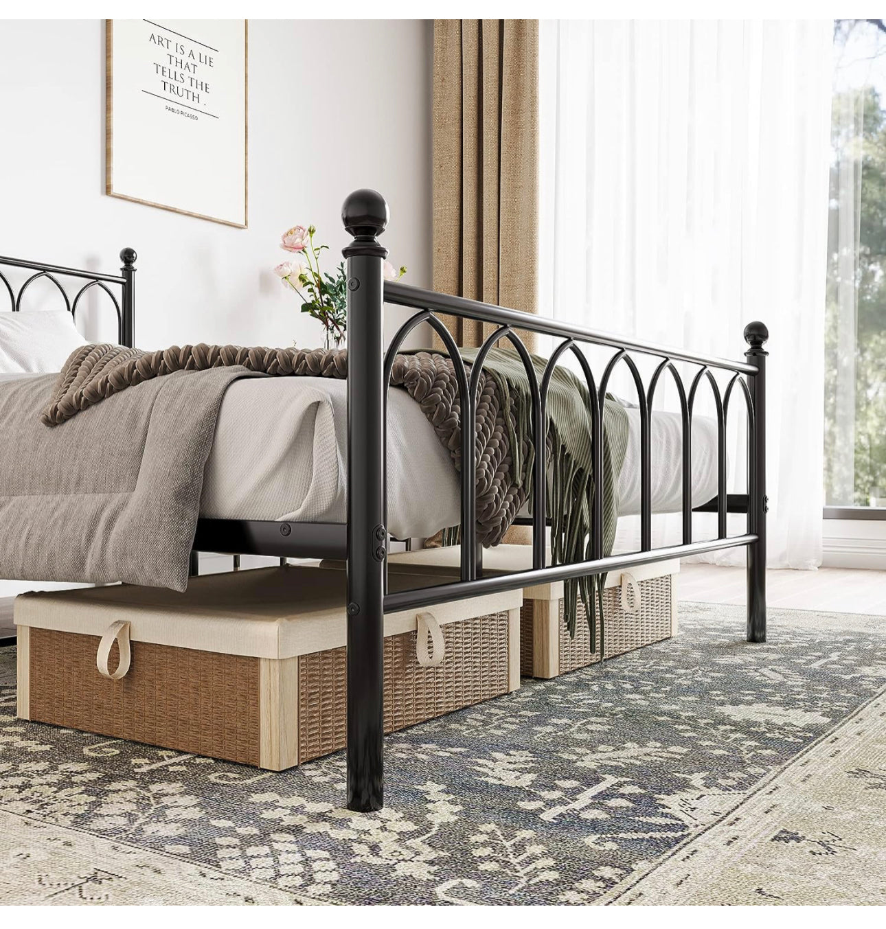 Double Metal Bed Frame Modern Style with Headboard