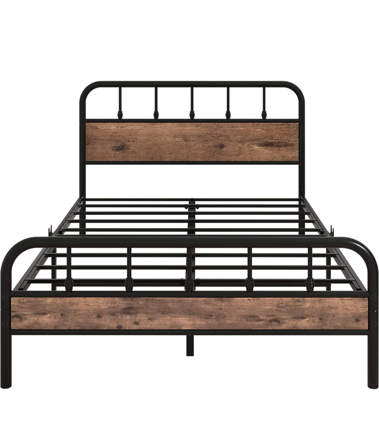 Double Size Metal Bed Frame with Wood Headboard