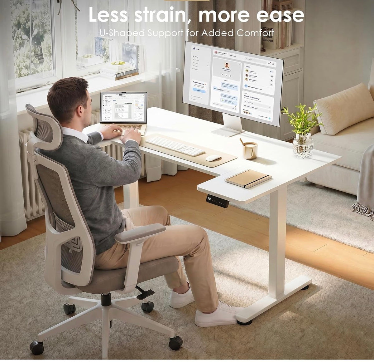 Height Adjustable Desk, U Shaped Standing Desk with 3 Memory Presets
140×70cm Electric Sit Stand Desk, Ergonomic Wrap Around Computer Table, Ultra Quiet Motor for Home Office Living Room, White