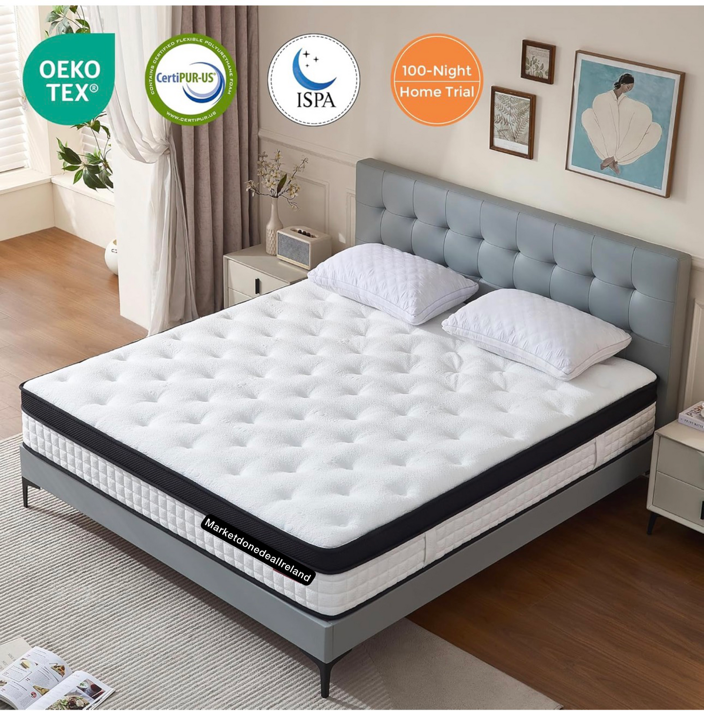 Double Mattress 4FT6, 11 Inch Extra Thick Gel Memory Foam 9 Zone