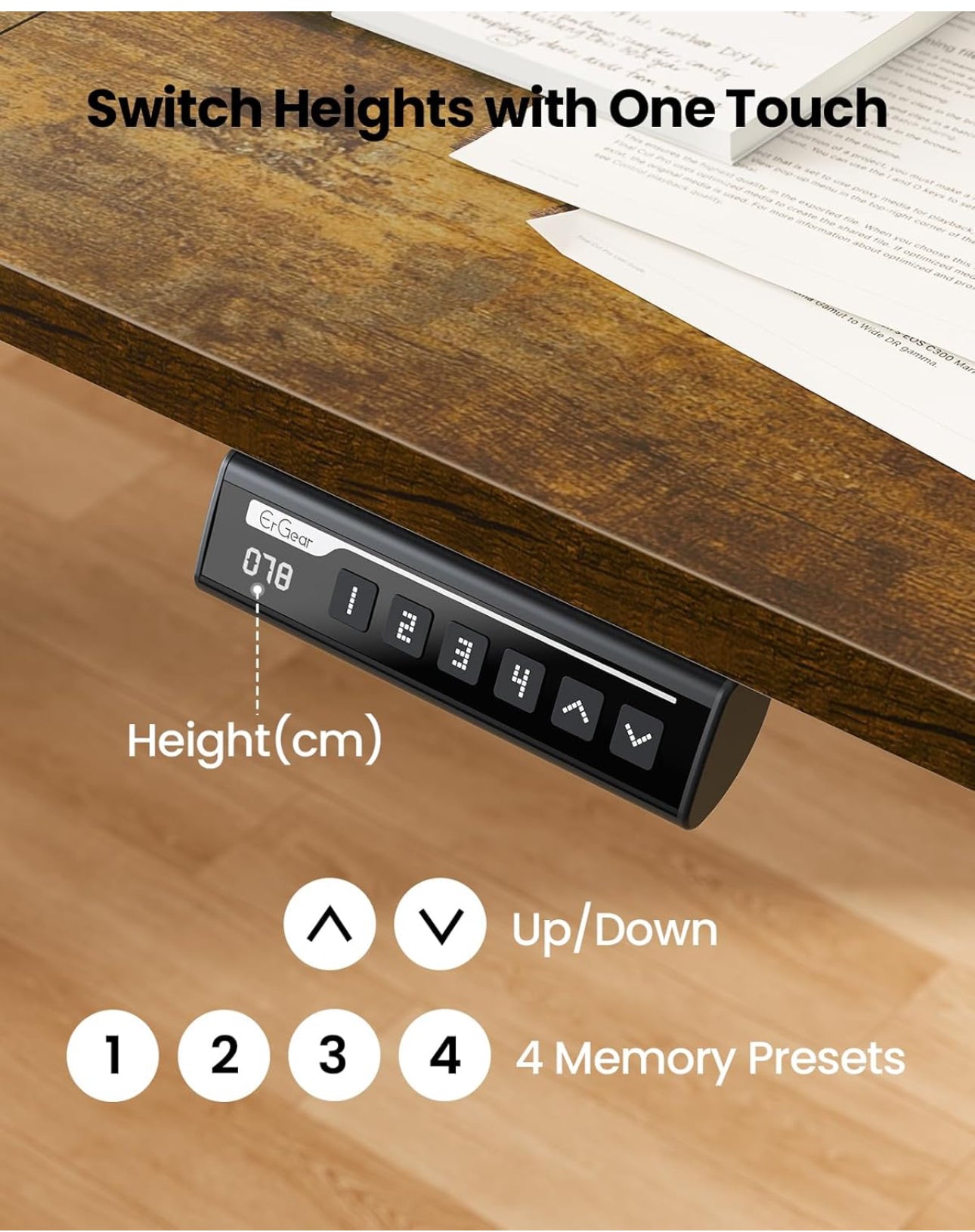Electric Standing Desk Height Adjustable 120 x 60cm, Sit Stand Desk with 4 Memory Smart Pannel, Home Office Desk with Splice Board