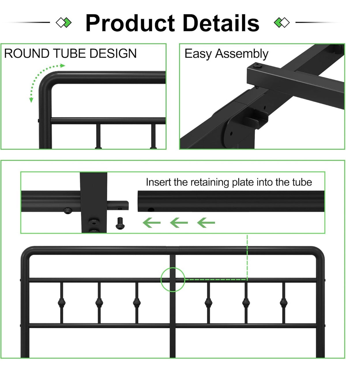 Small Double Bed Frame with Victorian Headboard, 120 x 190 cm, Black
Metal Slat Support, Vintage Style, Matching Footboard, 40cm Underbed Clearance, Easy Assembly, Noise Free