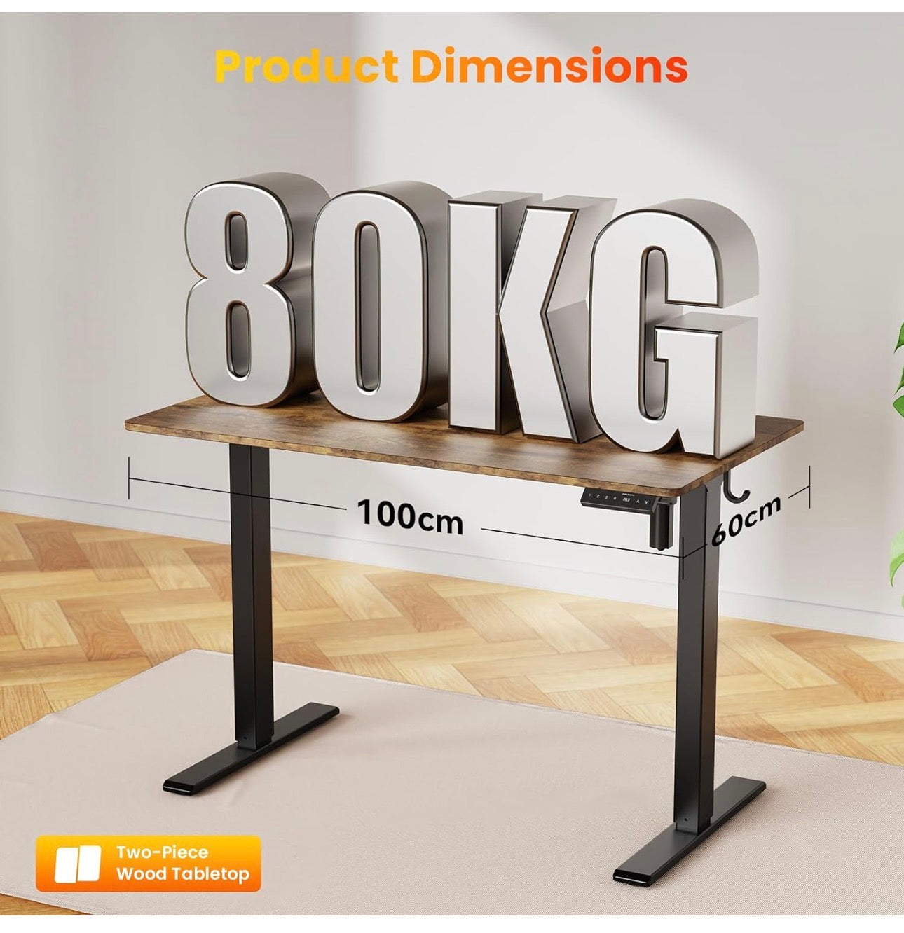 100 x 60 cm Standing Desk, Electric Height Adjusta