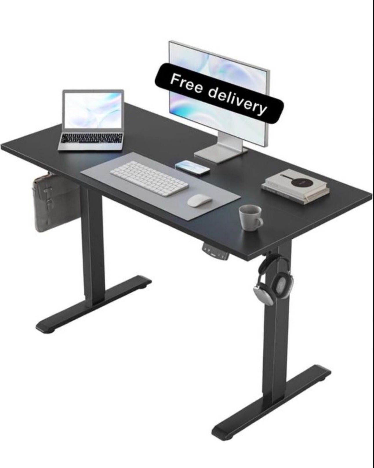 Electric Standing Desk, 100 x 60 cm Height Adjustable Sit Stand Desk with Splice Board