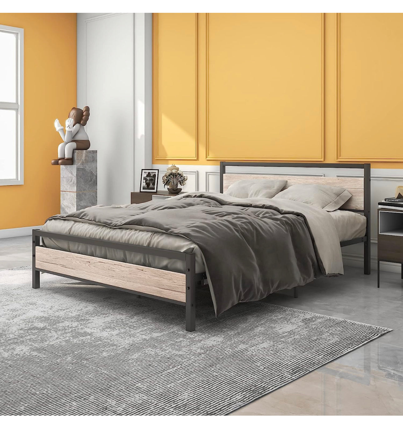 4ft6 Double Bed Frames with Wood Headboard