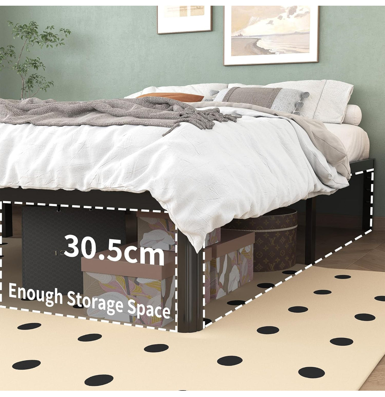 Double Bed Frame 4ft6 with Rounded Corner Legs, Heavy Duty Metal Bed Frame