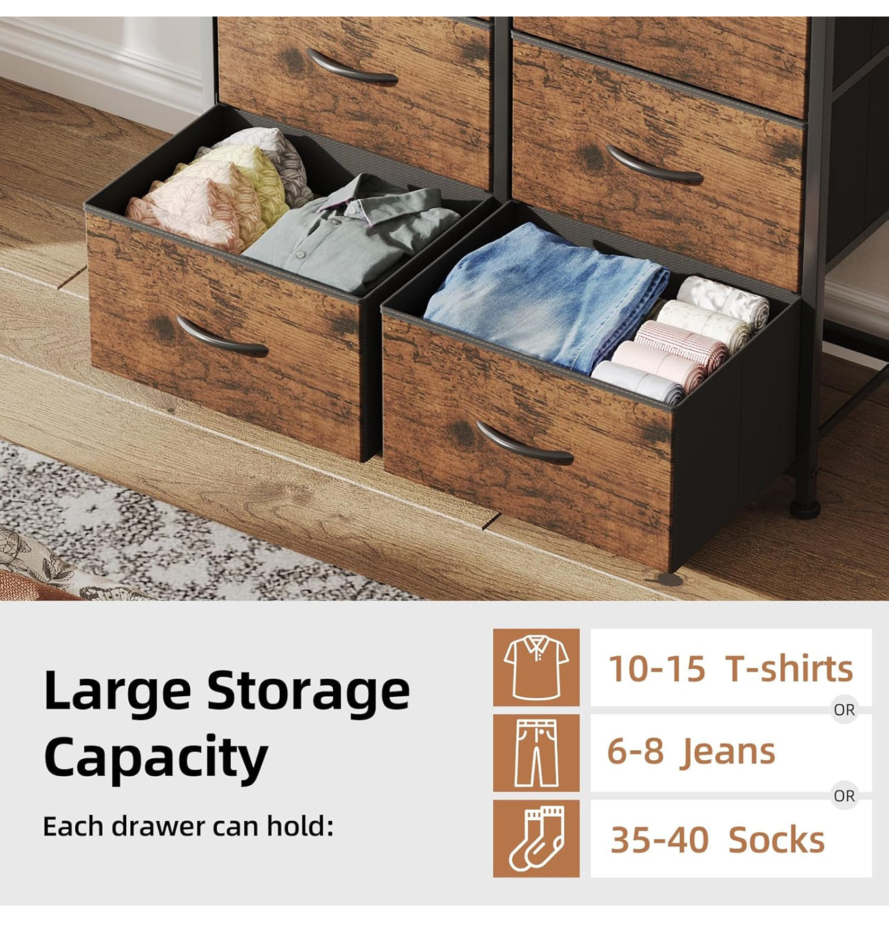 8 Drawers Chest of Drawers, Fabric Storage Dresser Vertical with Spacious Wooden Tabletop