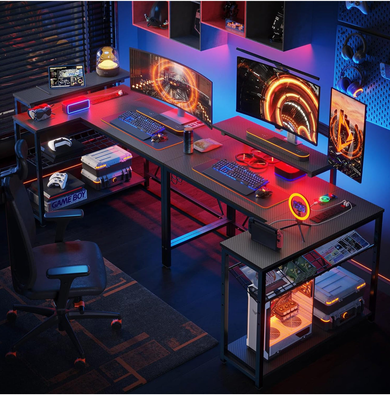 106.5CM L-Shaped Gaming Desk with RGB LED Lights
