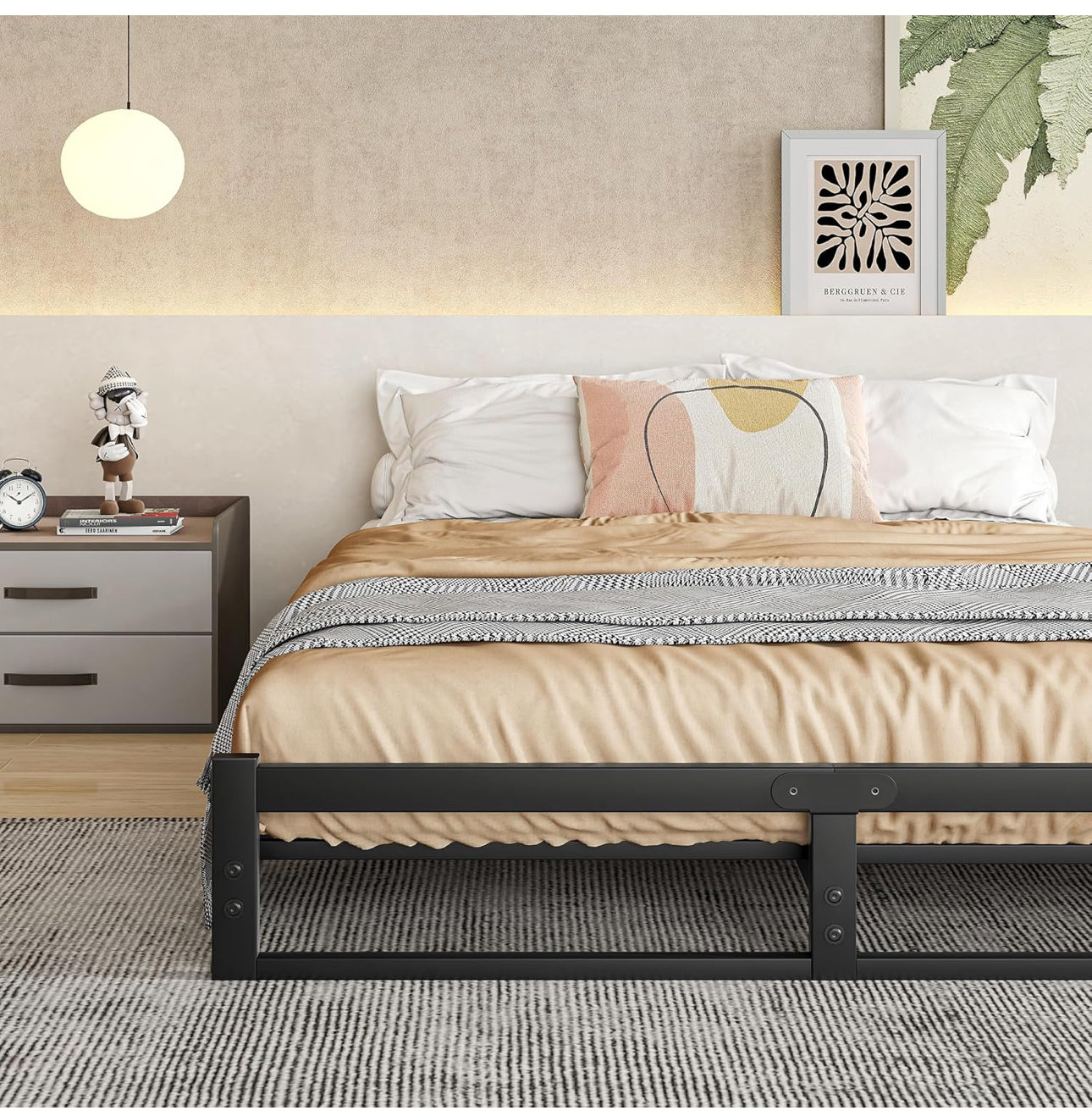 King Size Bed Frame,5ft Floor Bed Frame King Size Bed Base with Steel Slats