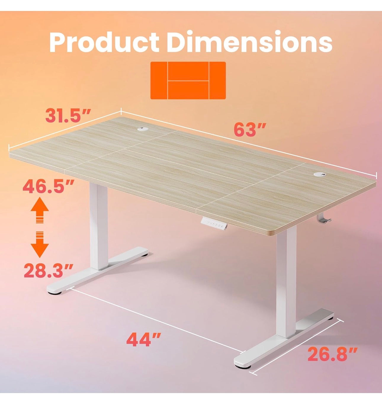 Standing Desk with USB Charging Port, 160 x 80 cm,