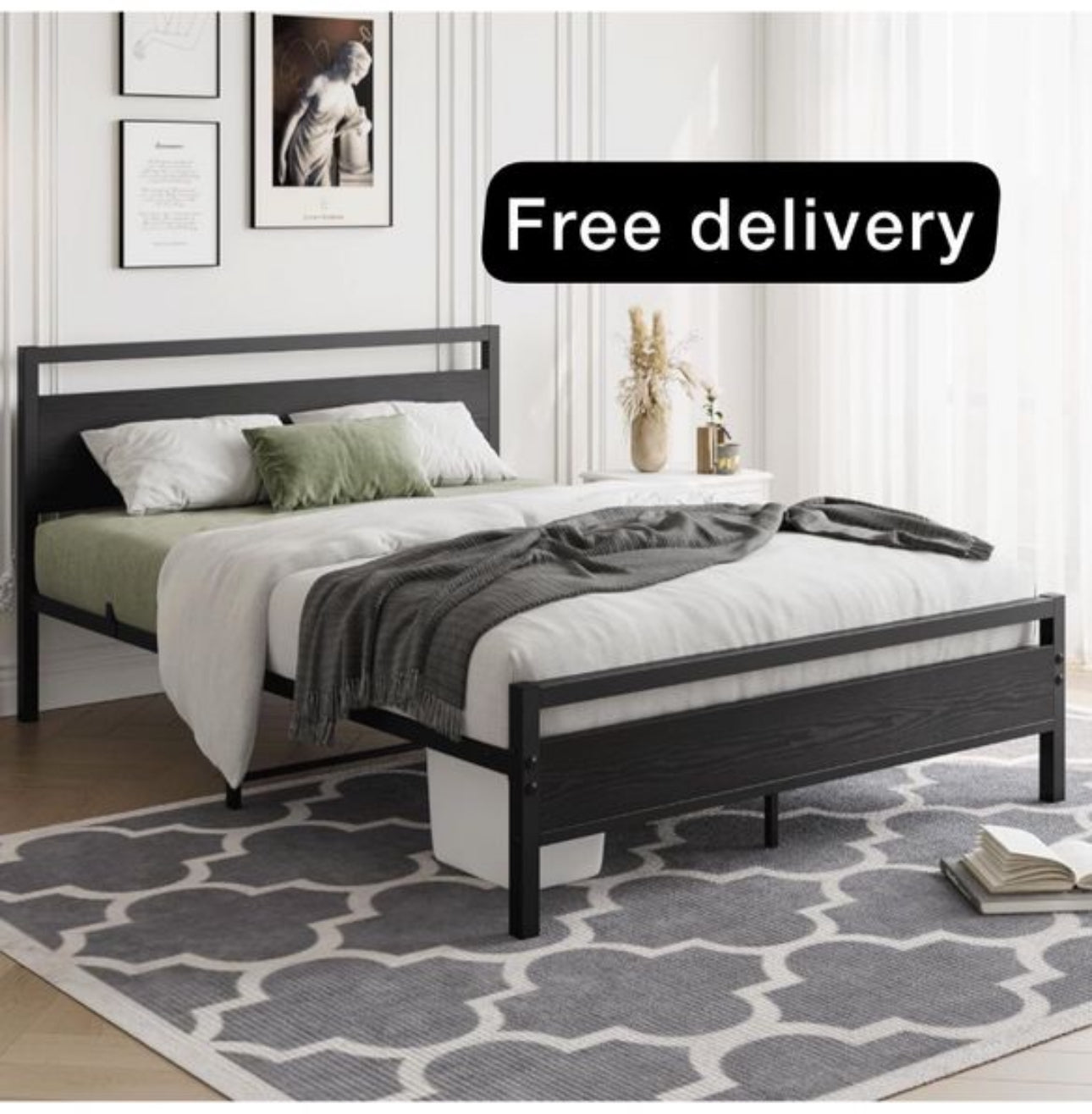 Double Bed Frames with Wooden Headboard