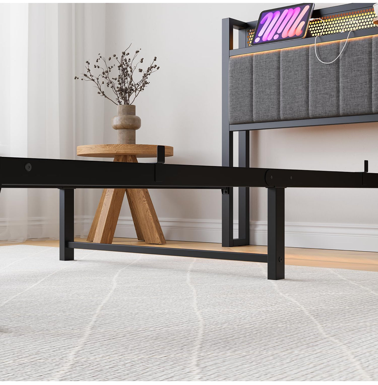Single Bed Frames with Storage Headboard and Charging Station/LED Lights
