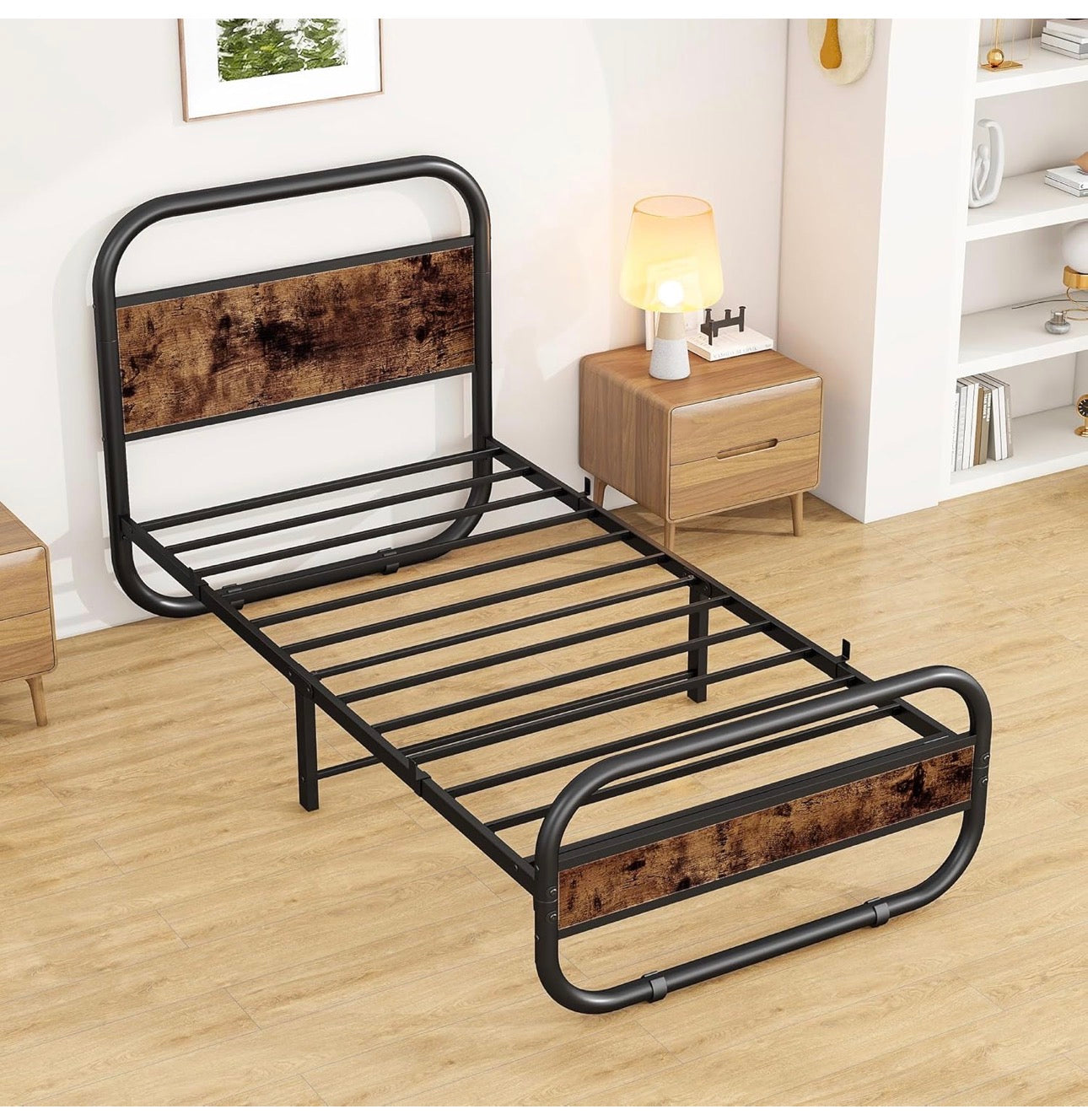 3ft Single Bed Frame with Headboard,Oval-Shaped