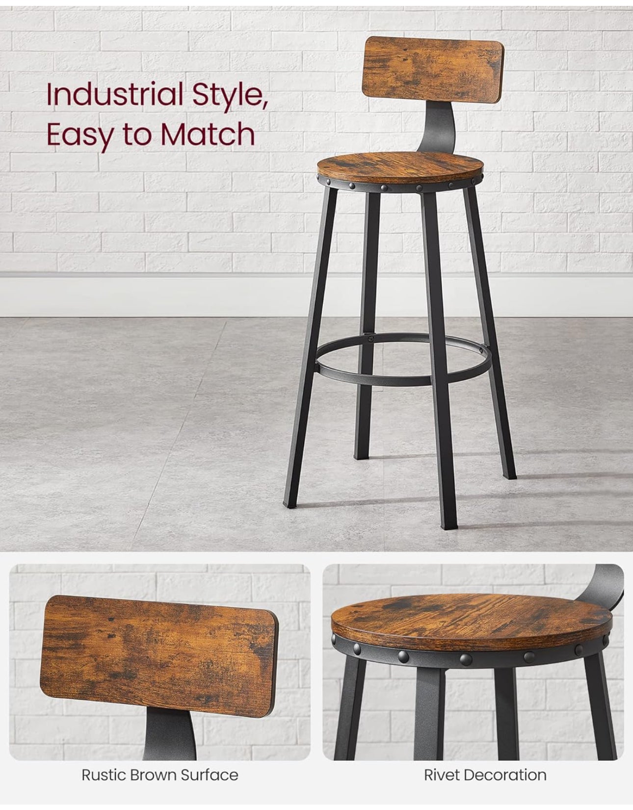 Bar Stools, Set of 2 Tall Bar Stools