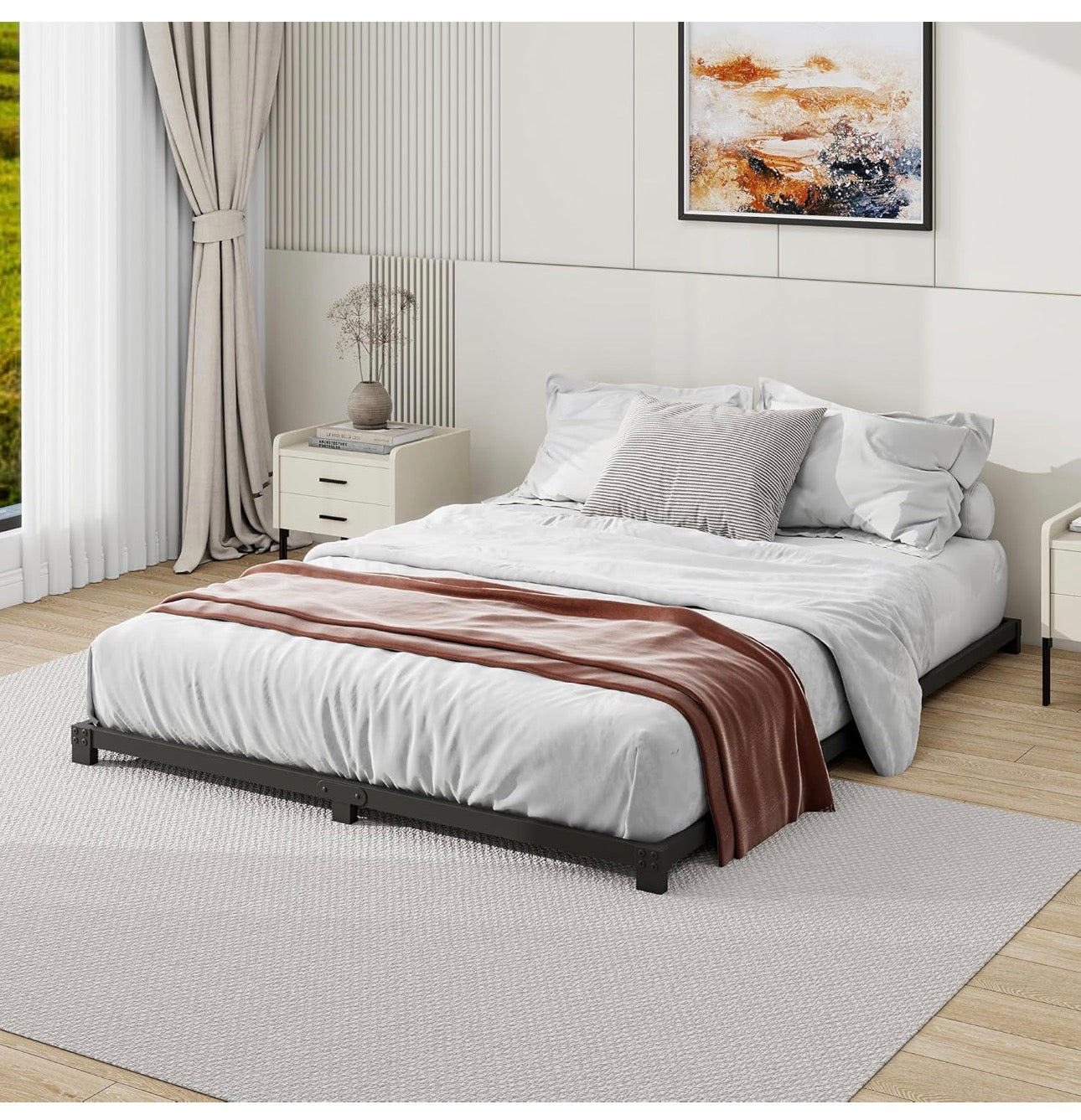8cm Low King Size Bed frame, Metal Bed 150x200 cm