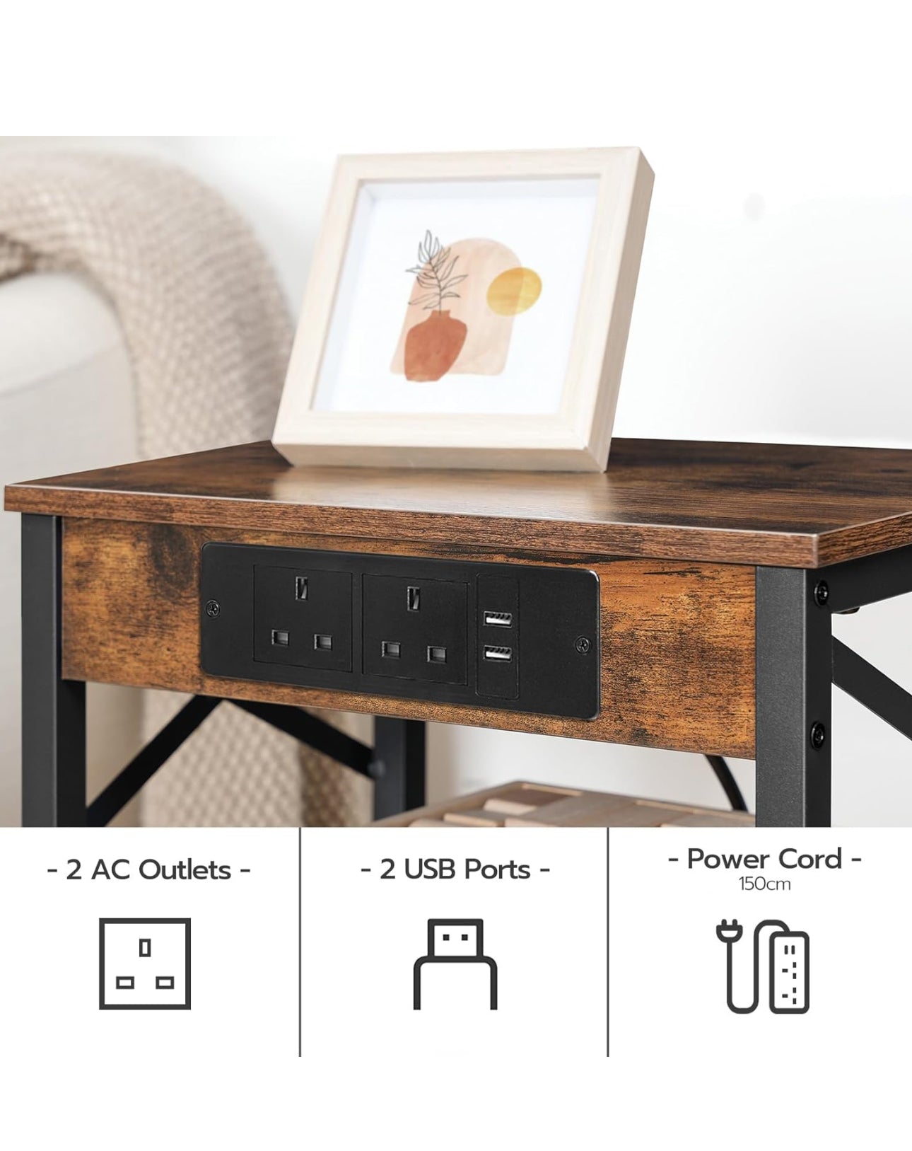 2 Bedside Table with Charging Station