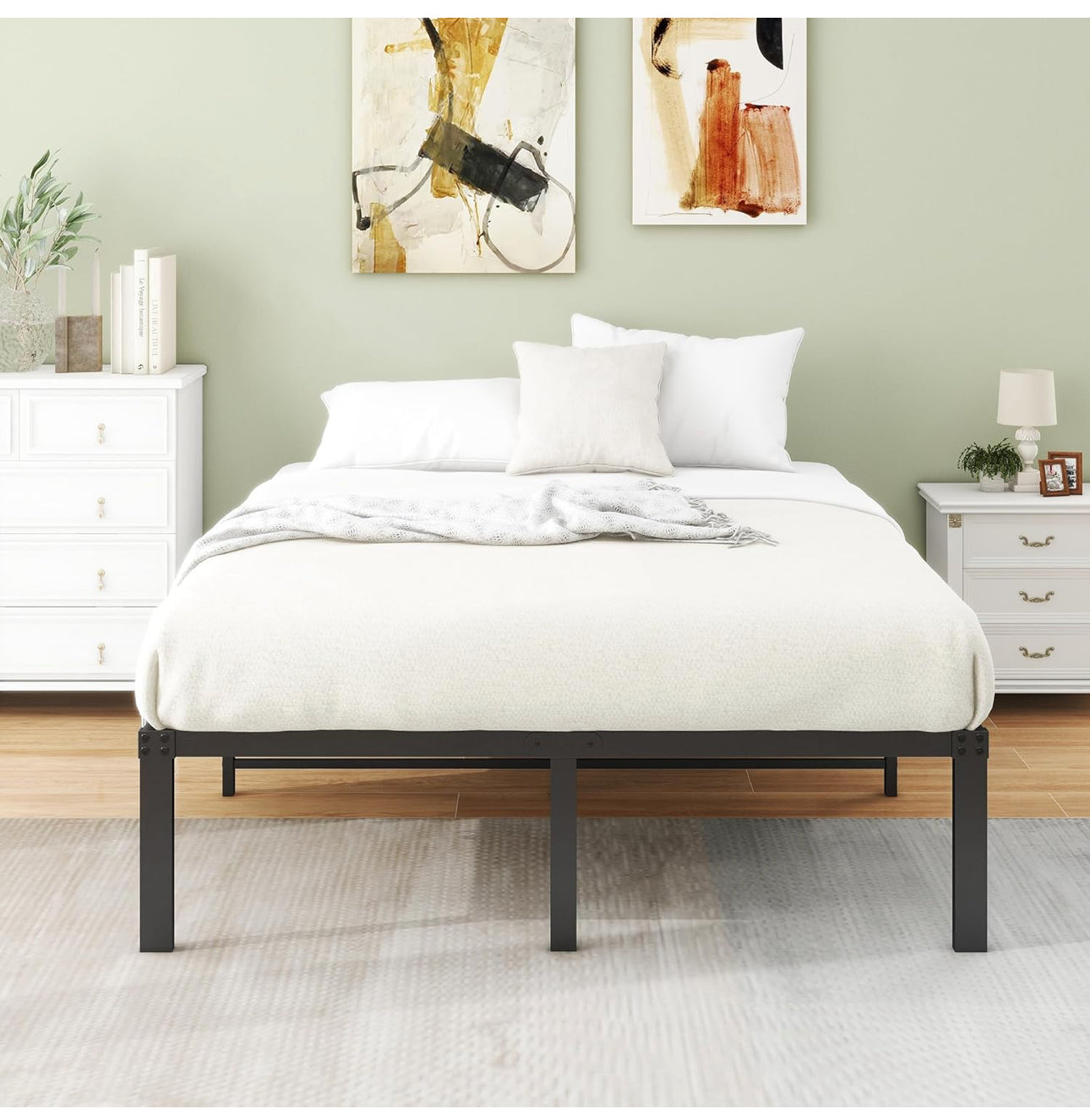 4ft6 Double Bed Frames, 36cm High Metal Platform