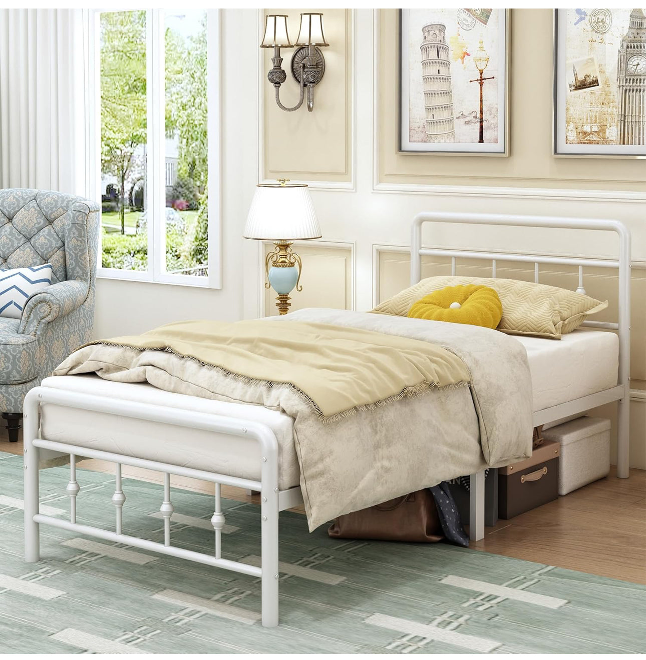 Single Bed Frame 3ft with Headboard and Footboard, Single Metal