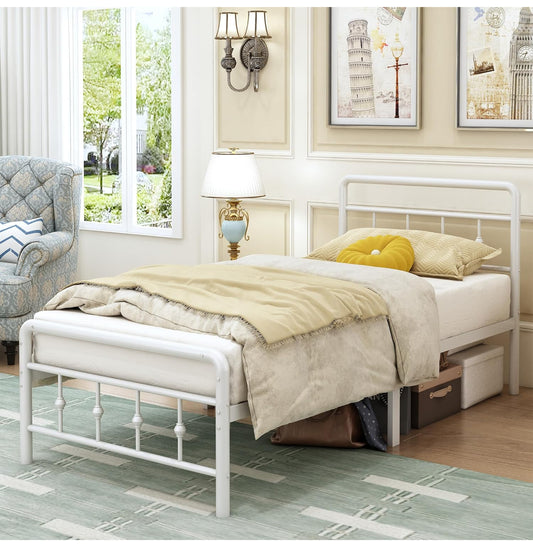 Single Bed Frame 3ft with Headboard and Footboard, Single Metal