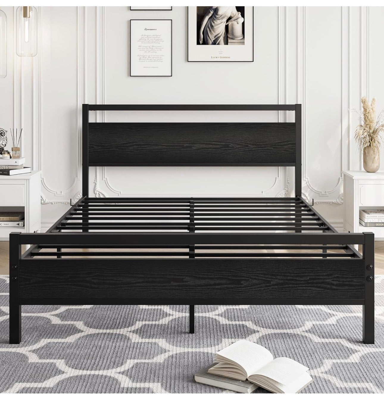4ft6 Double Bed Frames with Wooden Headboard