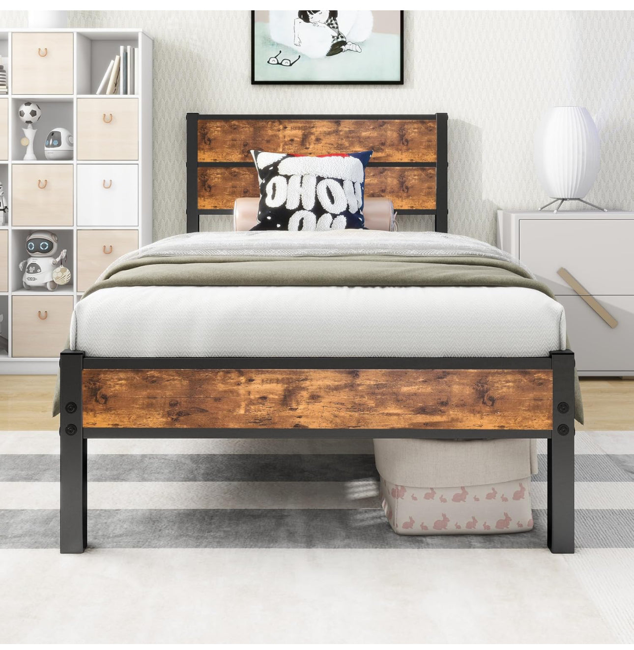 Single Bed Frames with Wood Headboard