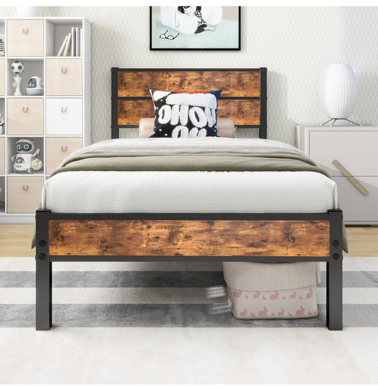 Single Bed Frames with Wood Headboard