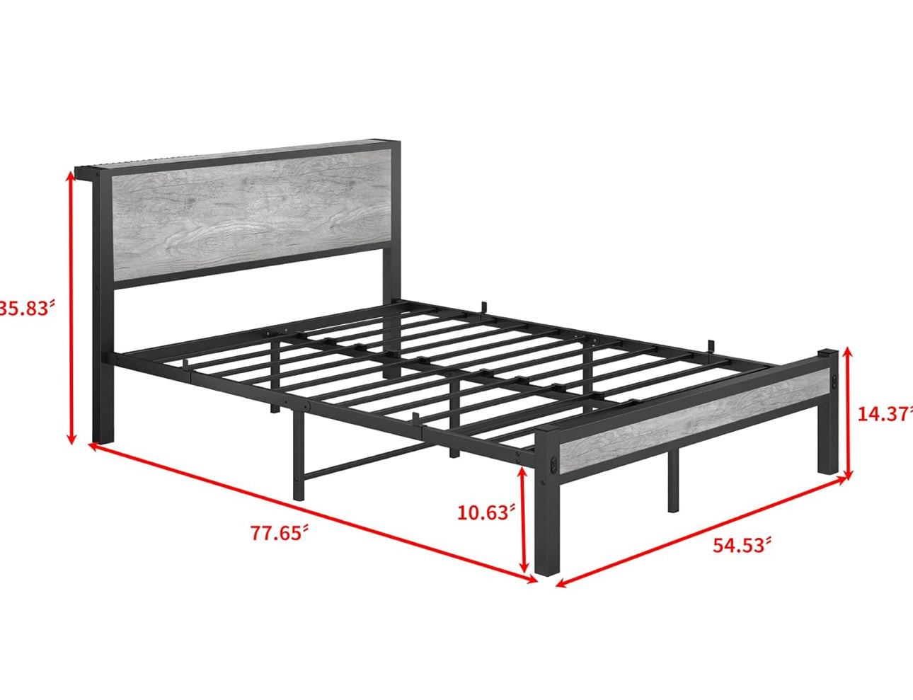 Double Bed Frames with Storage Wooden Headboard, Metal 4ft Bed.