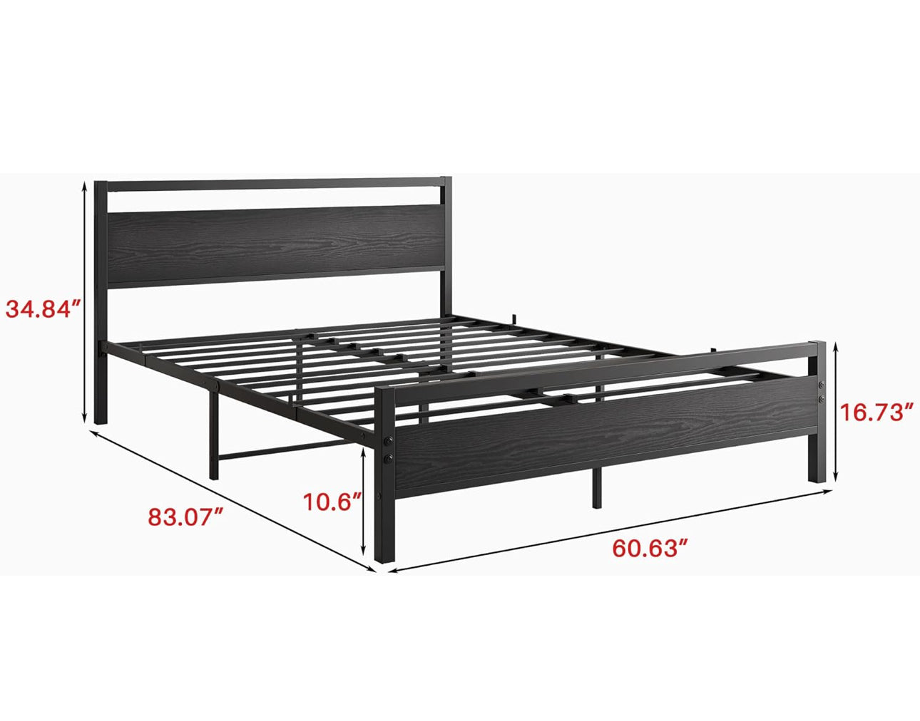 King Size Bed Frame with Wood Headboard,Heavy Duty Metal Platform