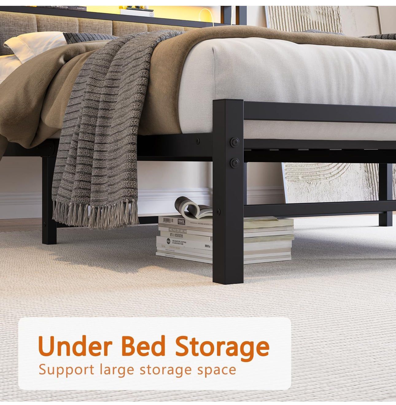 Double Bed Frame with Storage and LED Lights