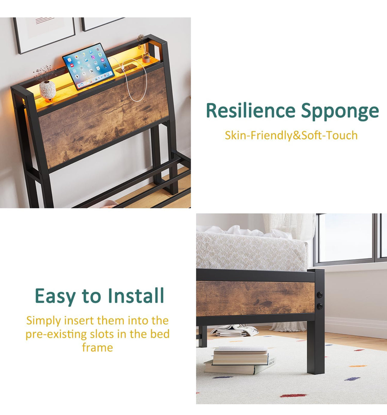 3ft Single Bed Frame with Charging Station and LED
