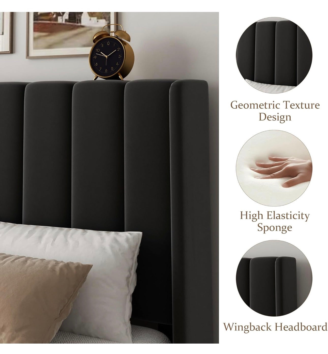 Double Bed Frame with Headboard, Vertical Channel Tufted