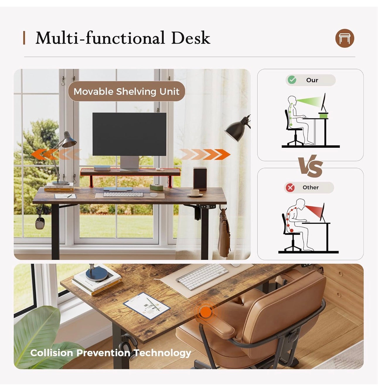 120 x 60 cm Sit-Stand Desk with 2 Memory Buttons