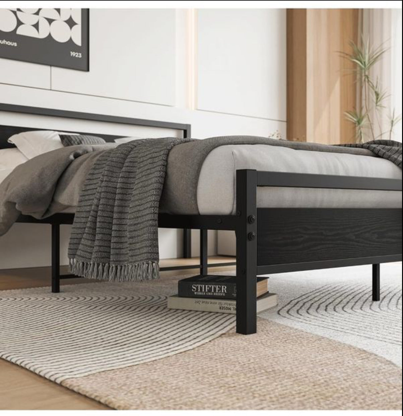 King Size Bed Frame with Wooden Headboard